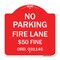 Signmission Missouri No Parking Fire Lane $50 Fine, Red & White Aluminum Sign, 18" x 18", RW-1818-23874 A-DES-RW-1818-23874 - alternate 1